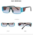 Detailed views of vintage rectangle sunglasses with blue and black metal frame - Blue Frame Tea Gray Lens