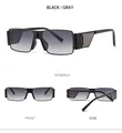 Three-view layout of black rectangular sunglasses with textured geometric temples - Black Frame Gradient Gray Lens