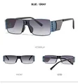 Blue metal rectangular sunglasses with gray gradient lenses and side shield details - Grey Blue Frame Gradient Gray Lens