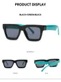 Detailed views of square sunglasses with black frames and teal green temples - Black Frame Green Leg Gray Lens