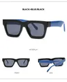 Classic square frame sunglasses with black glossy front and vibrant blue temples - Black Frame Blue Leg Gray Lens