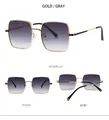 Three perspectives of retro square metal sunglasses with gold frames and gradient lenses - Gold Frame Gradient Grey Lens