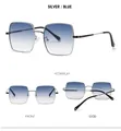 Vues détaillées de lunettes de soleil carrées en métal avec verres dégradés bleus - Monture Argent Verre Dégradé Bleu
