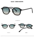 Detailed views of vintage small square sunglasses with black frame and gradient lenses - Black Frame Green Yellow Lens