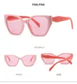 Vue multi-angles de lunettes de soleil œil de chat roses avec verres transparents - Monture Rose / Verres Roses