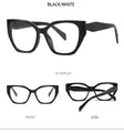 Vue détaillée des lunettes de soleil œil-de-chat noires avec branches géométriques polies - Monture Noire Verres Transparents
