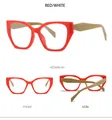 Vues détaillées de lunettes de soleil œil de chat rouges avec branches kaki sous divers angles - Monture Rouge Verre Clair