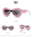 Detailed views of pink chunky frame sunglasses with dark grey lenses and 45 degree display - Pink Style (C2. Pink Frame Black Gray Lens)