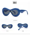 Display a tre angoli di occhiali da sole ovali blu con montatura spessa e lenti - Stile Blu (C4.蓝框黑灰片)