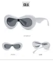 Three-view display of white oversized Y2K sunglasses with wavy frames and dark lenses - White Style (C6 White Frame Black Grey Lenses)