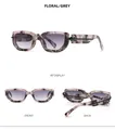 Three-way view of trendy irregular polygon sunglasses in floral grey tortoiseshell frame - Grey Tortoise Frame Gradient Grey Lens