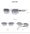 Three perspectives of white polygon sunglasses with grey gradient lenses and thick frames - White Frame Gradient Grey Lens