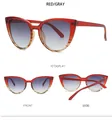 Cat eye sunglasses with red tortoiseshell frames and grey gradient lenses in multiple views - Red Frame Gradient Gray Lens