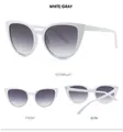 Cat eye sunglasses with white frame and gray gradient lenses in three-view layout - White Frame Gradient Grey Lens