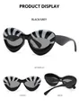 Detaillierte Mehrwinkelansicht der schwarzen Cat-Eye-Sonnenbrille mit grauen Streifen - Schwarzer Rahmen Graue Linsen (C1)