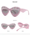 Pink and white striped cat-eye sunglasses with grey lenses shown in multiple views - Pink Frame Gray Lens(C2)
