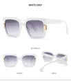 Detailansichten einer weißen quadratischen Sonnenbrille mit grauen Verlaufsgläsern - Weißer Rahmen Grauer Verlaufsgläser