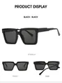 Three perspectives of black square oversized sunglasses showing frame detail and fit - Black Frame Black Grey Lens