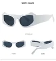 Detail view of white geometric cat-eye sunglasses with thick frames and dark lenses - White Frame Dark Grey Lens