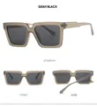 Three-view display of vintage square gray-black translucent sunglasses for men and women - Grey Frame / Black Grey Lens