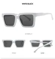 Macro detail of white square frame sunglasses with black lenses and thick retro temples - White Frame Dark Grey Lens