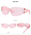 Lunettes Y2K rose avec décorations d'étoiles argentées sous plusieurs angles de vue - Monture Rose / Verres Roses