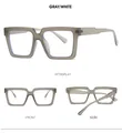 Detailed views of greyish white square frame glasses with a matte translucent finish - Grey Frame