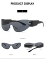 Vue multi-angles détaillée des lunettes de soleil de sport monobloc sans monture Y2K - Gris Noir