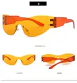 Vue en trois parties de lunettes de soleil orange sans monture montrant les angles de profil - Lentille Orange