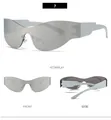 Trois vues de lunettes de soleil argentées Y2K futuristes sans monture à effet miroir - Lentille Miroir Argent