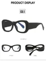 Detail views of retro black oval blue light blocking glasses with thick frame and temples - Black Frame