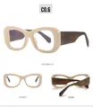 Drie perspectieven van beige ovale bril met pootjes in houtmotief tegen blauw licht in - Beige Frame