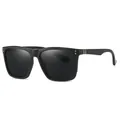 Men's matte black polarized square sunglasses with classic frame and metal rivet details - Black Frame Black Gray Lens
