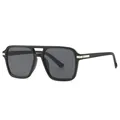 Classic square black sunglasses with double bridge design and silver metal accents - Black Frame Black Grey Lens