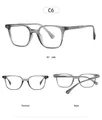 Detailed views of transparent grey TR90 square glasses frames with metal core wire details - Anti blue light / Light Gray Frame