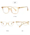 Three-view perspective of stylish transparent champagne square TR90 eyeglass frames - Anti blue light / Champagne Frame