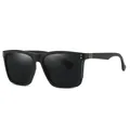 Men's matte black polarized sunglasses with square frame and silver rivet accents - Black Frame Dark Gray Lens