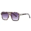 Retro tortoise square sunglasses with purple gradient lenses and double bridge frame - Tofu Pudding Pattern Frame Gradient Grey Lens