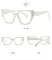 Three-angle view of ivory cat-eye blue light blocking glasses with geometric temples - Solid White Frame