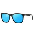 Men's matte black polarized sunglasses with blue mirrored lenses and silver rivet details - Black Frame Ice Blue Mirror Lens