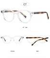 Detailed views of C7 round clear frame glasses with tortoiseshell temples and metal core - Transparent Frame