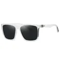 Men's polarized square sunglasses with matte transparent white frames and black lenses - Transparent Frame Black Gray Lens