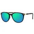 Occhiali da sole ovali neri opachi con doppio ponte dorato e lenti a specchio blu-verde - Montatura Nera Specchio Verde