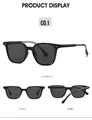 Multi-angle views of black square TR90 sunglasses showing front and 45-degree profiles - Black Frame Black Gray Lens