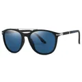 Herren Polarisierte Sonnenbrille in Oval-Form, matt schwarzer Rahmen, blaue Gläser - Schwarzer Rahmen Blaue Gläser