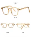 Detail view of transparent amber glasses frame C6 with matte textured temple accents - C6. Light Brown / Anti blue light