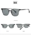 Three views of grey translucent TR90 square sunglasses with stylish metal rivets - Gray Frame Light Gray Lens