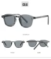 Vue en trois angles de lunettes de soleil carrées gris translucide avec verres foncés - Monture Grise Translucide Verres Gris Clair