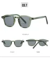 Vue sous trois angles des lunettes de soleil carrées vert foncé avec verres gris - Monture Verte Transparente Verres Gris Clair
