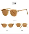Trois vues de lunettes de soleil vintage carrées ambre avec verres marron foncé - Monture Thé Transparent Verres Thé Foncé
